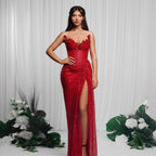 Drop-shaped Diamond Sexy Low-cut High Sitt Red Paillette Tube Coat And Dress