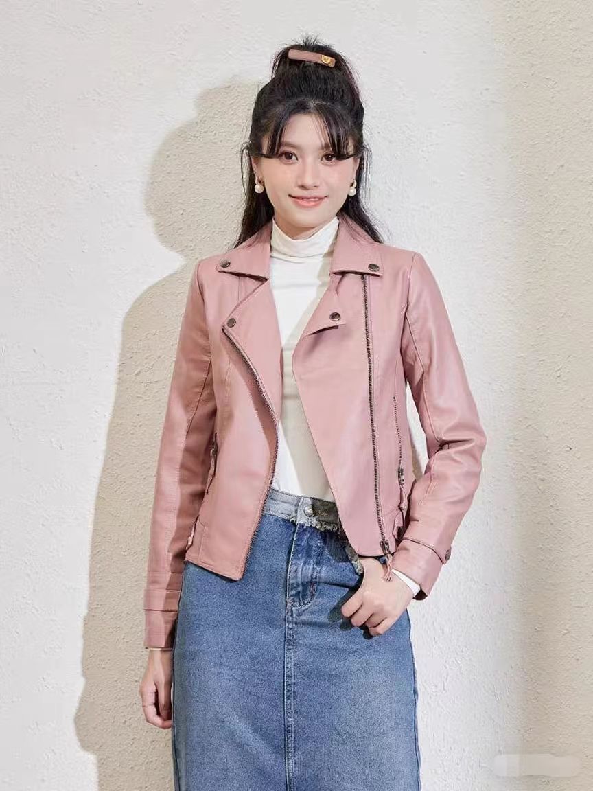 Women's Pu Motorcycle Leather Short Korean Slim Fit Plus Size